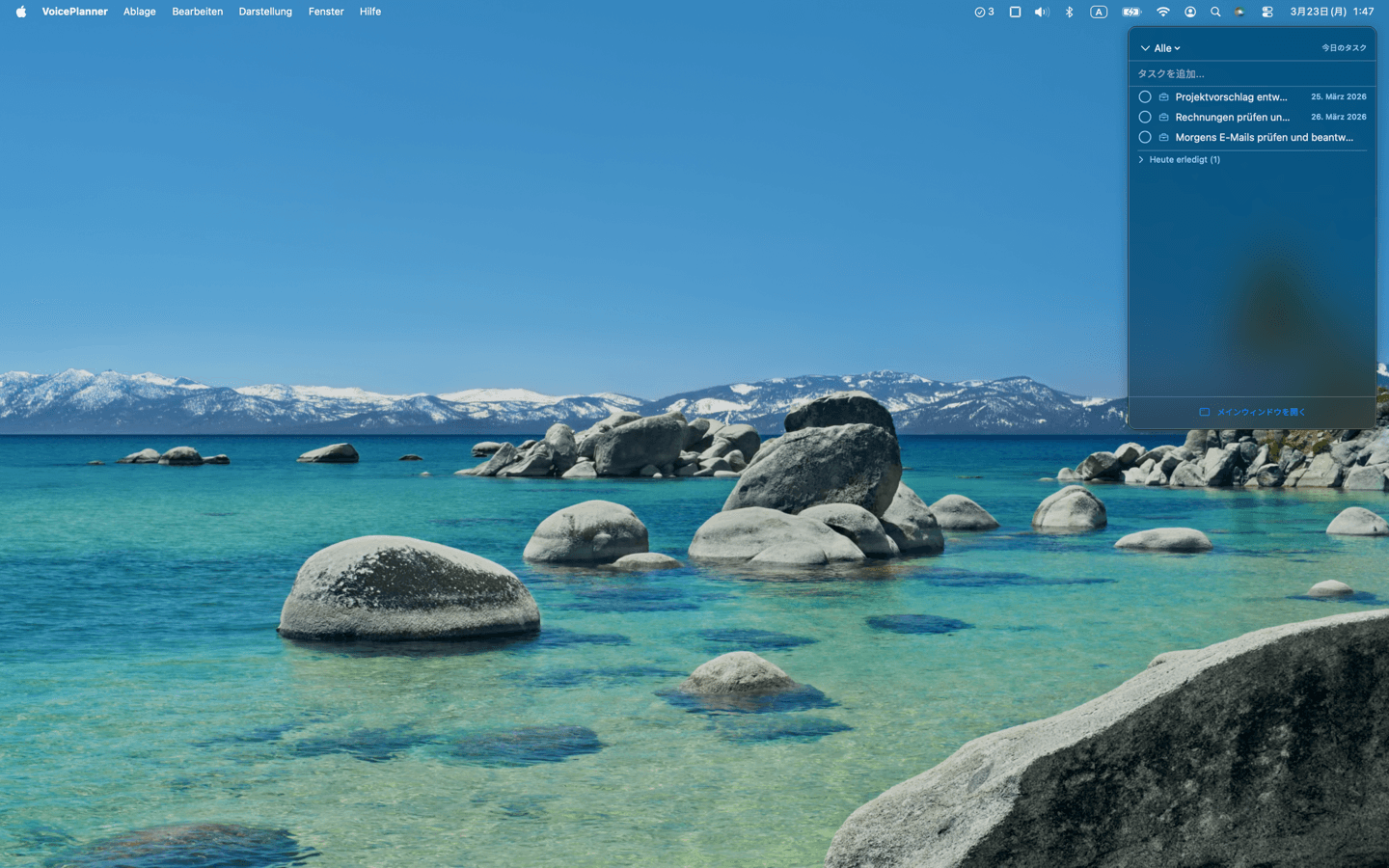 Menüleiste mit Aufgabenliste