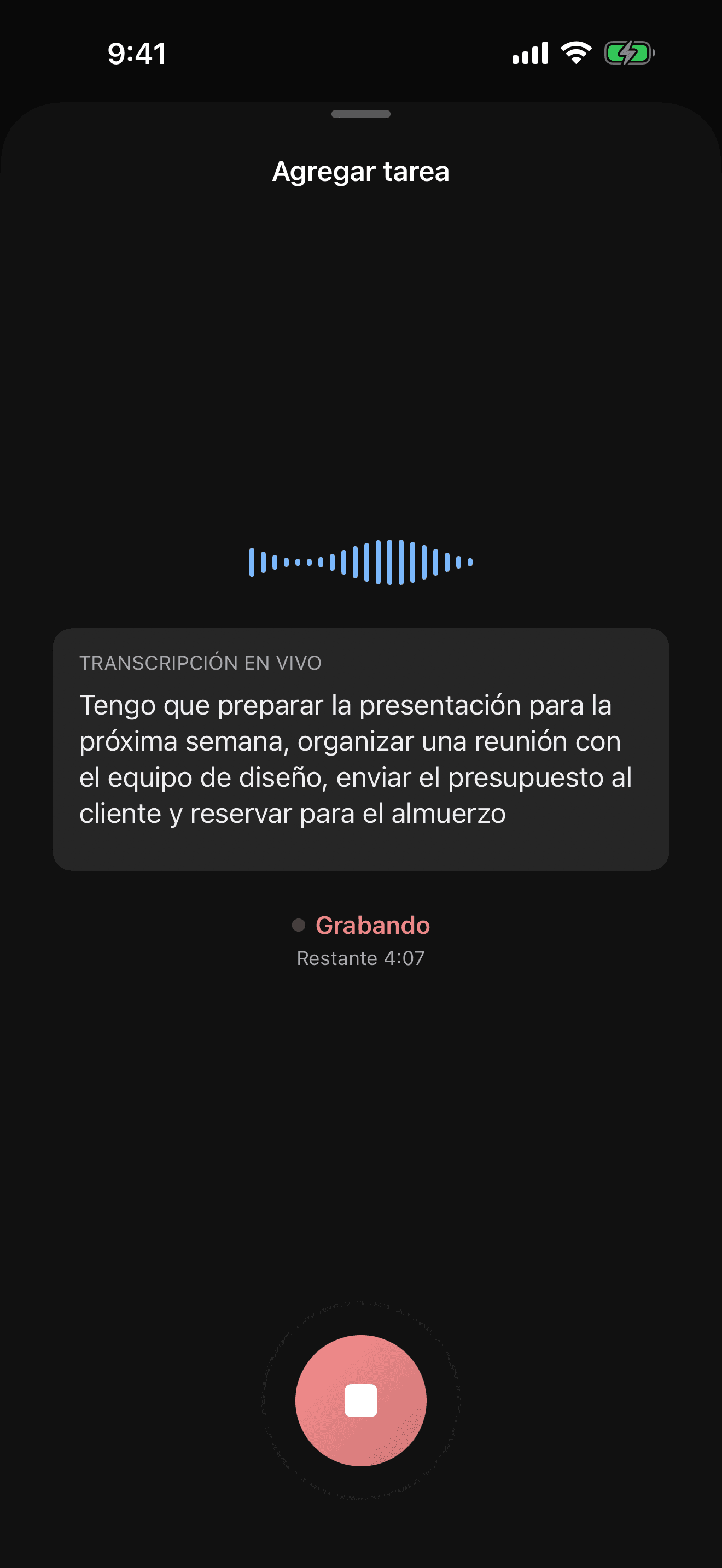 Pantalla de entrada de voz