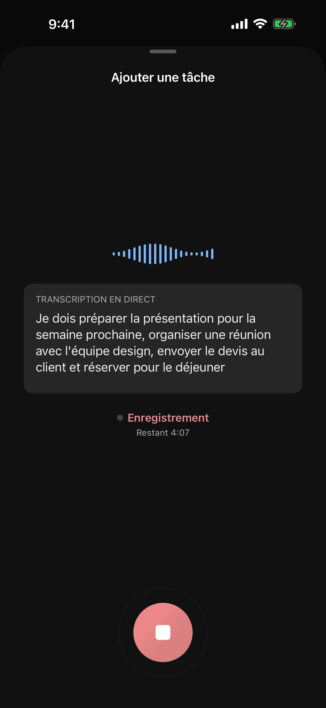 Écran de saisie vocale