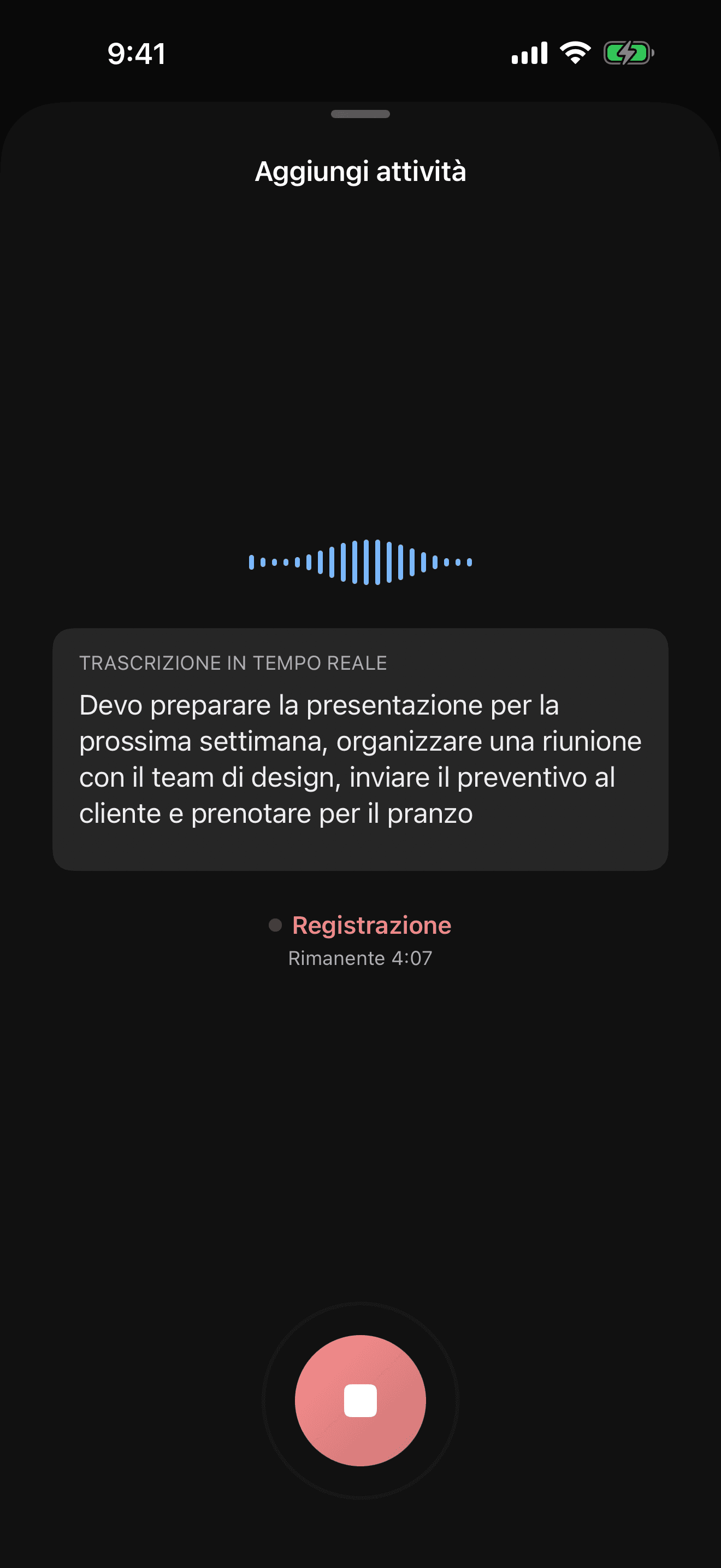 Schermata di input vocale
