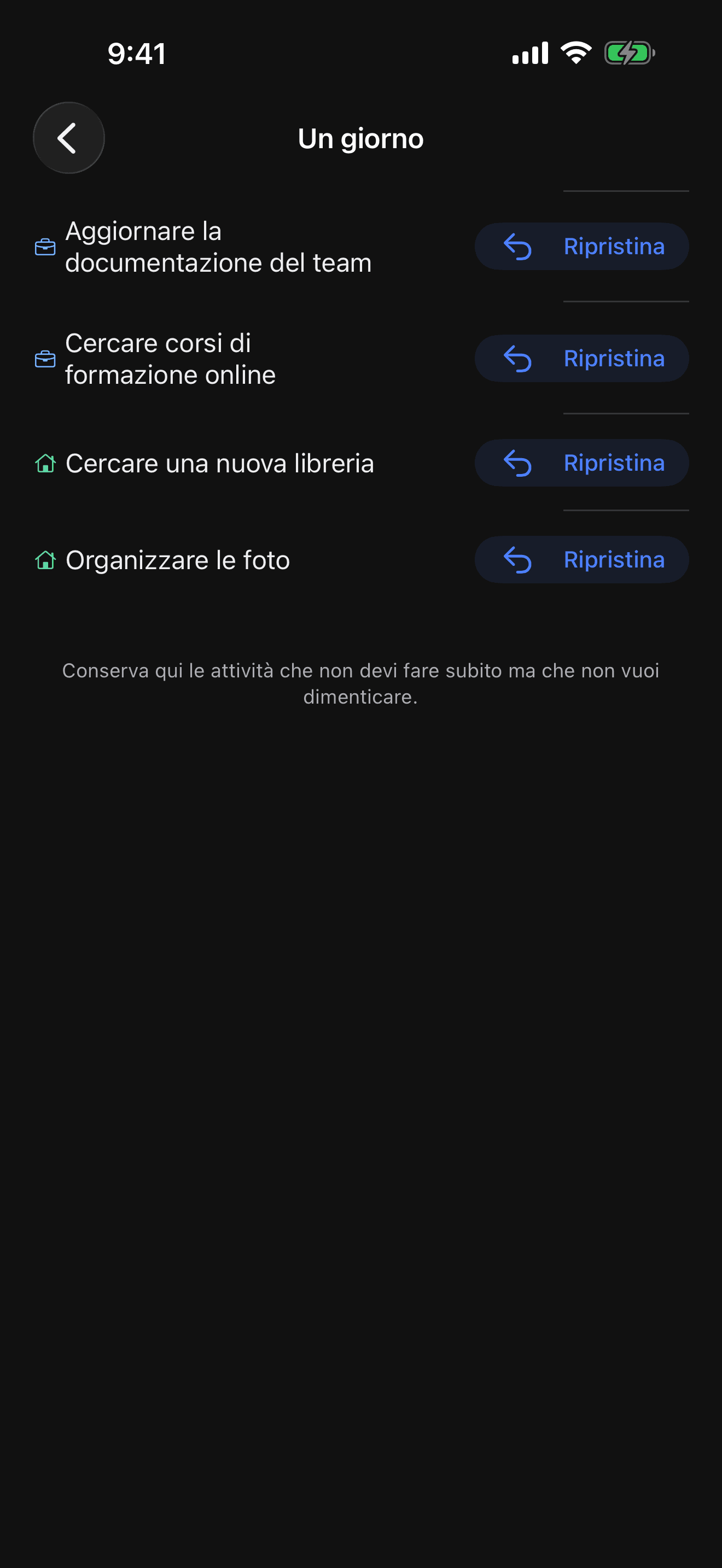 Schermata tasca Someday