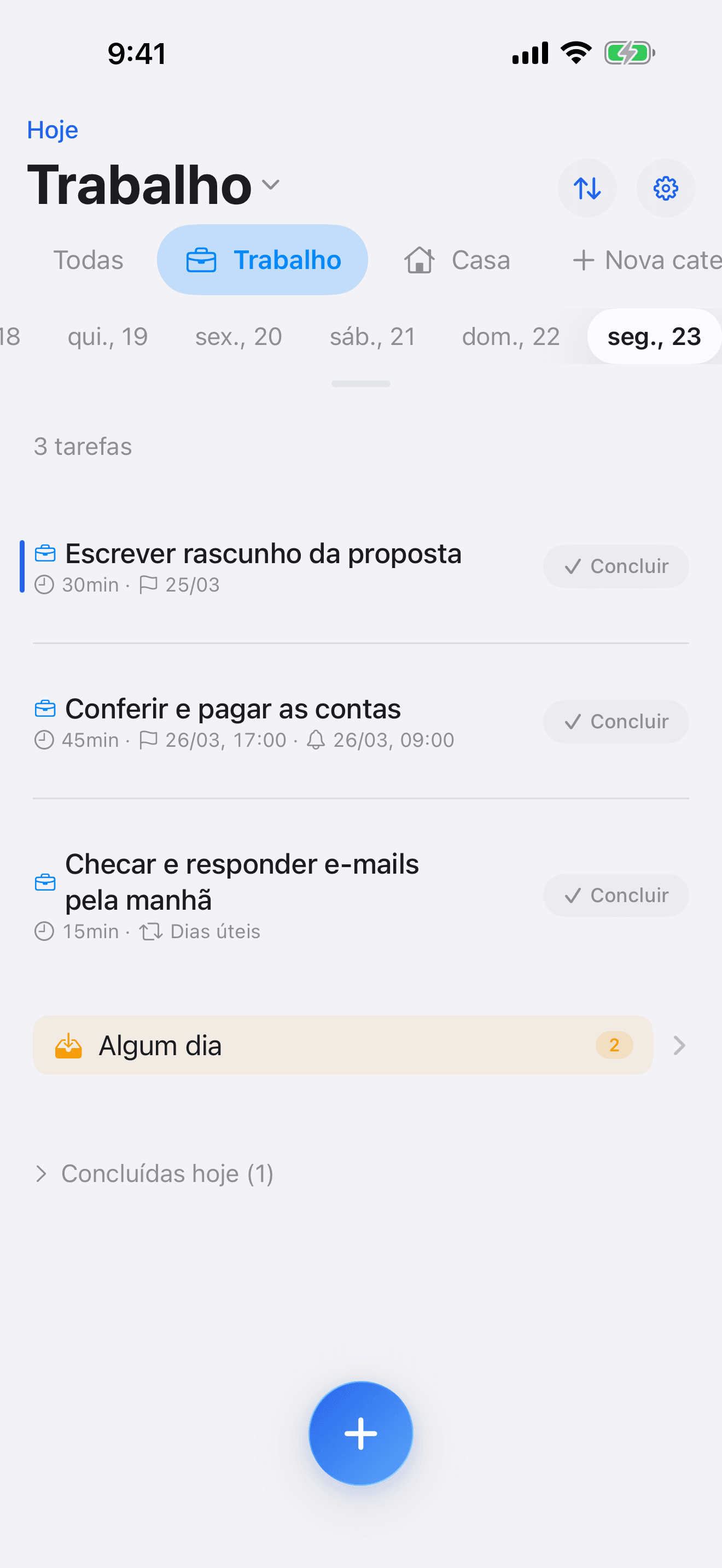 Tela de lista de tarefas